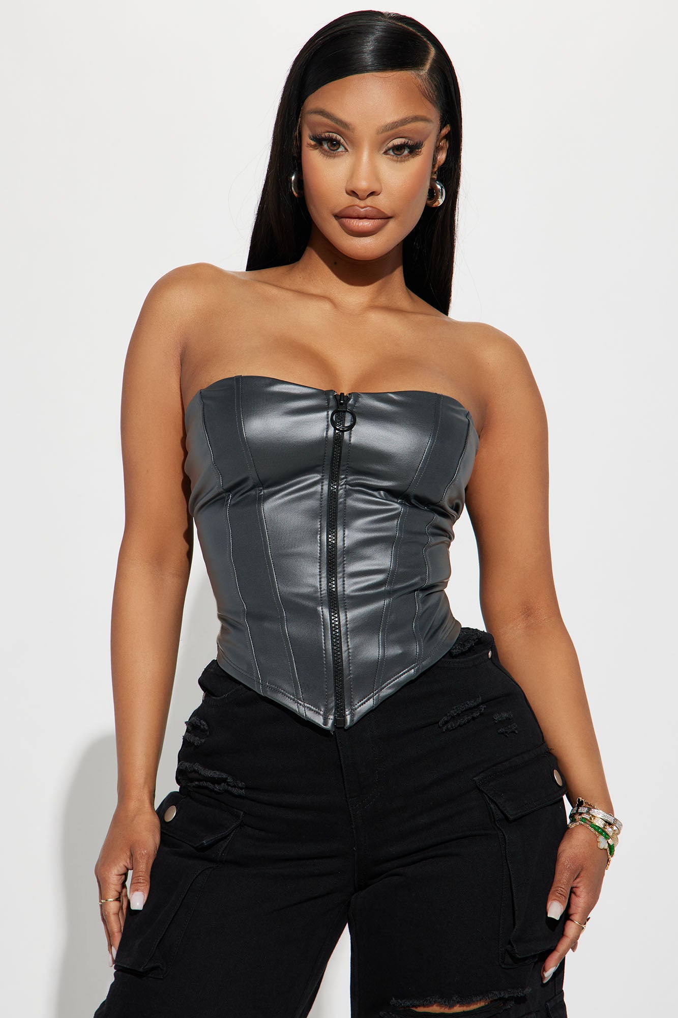 Pu bustier top outlet