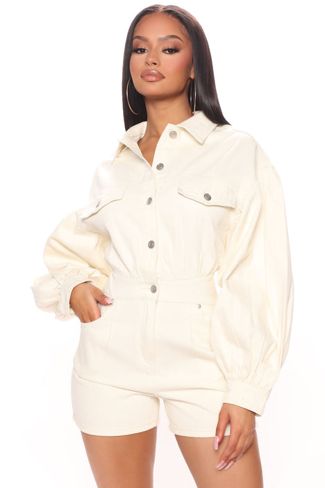Cream denim playsuit discount