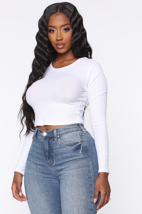 fredelig Ingen måde specificere Out All Day Long Sleeve Cropped Top - White | Fashion Nova, Knit Tops |  Fashion Nova