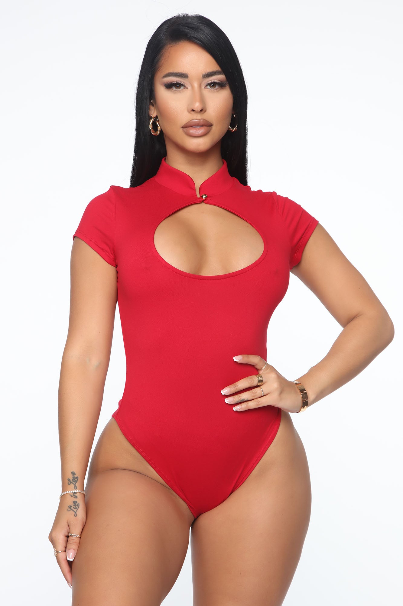 Don't Think You Can Do Better Keyhole Bodysuit - Red