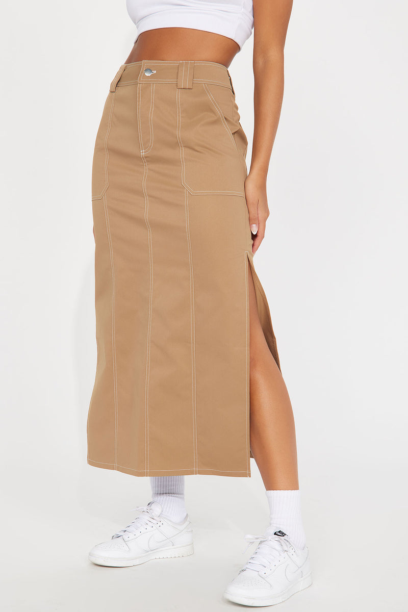 She On The Run Maxi Skirt Khaki Fashion Nova, Skirts Fashion Nova