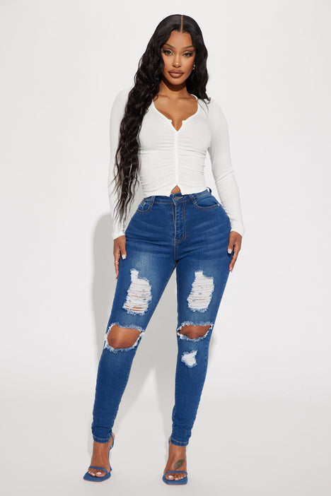 San Antonio Ripped Stretch Skinny Jeans Medium Wash