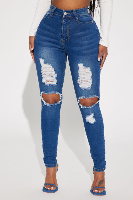 Blue ripped skinny jeans high clearance waisted