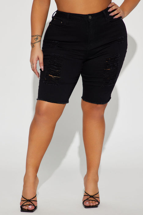 Plus size distressed sale black bermuda shorts