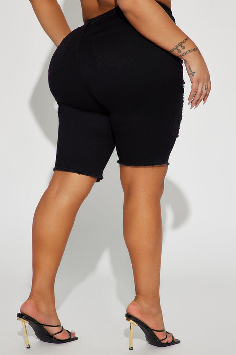 Black distressed top shorts plus size