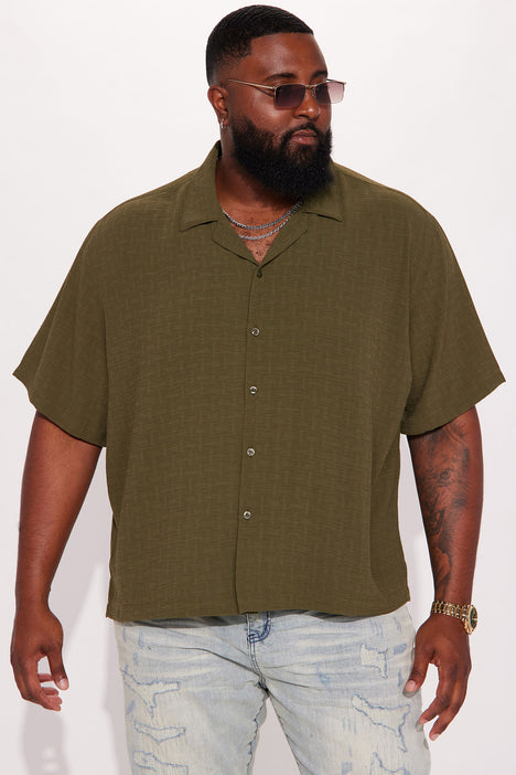 Mens army green discount button down shirt