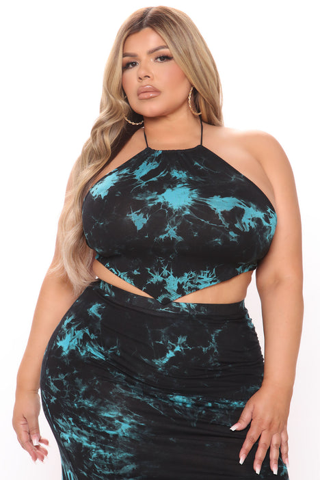 Free Spirit Tie Dye Skirt Set Black Blue