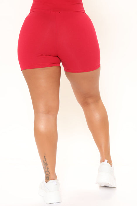 Fashion nova red shorts hot sale