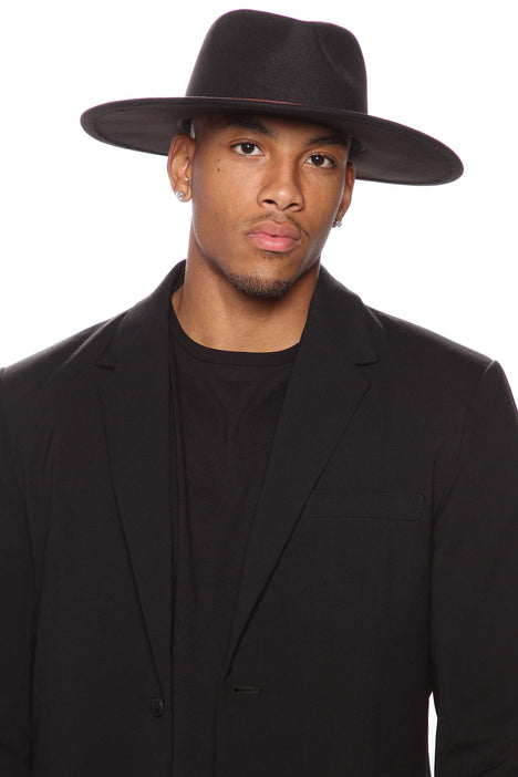 Feather Wide Brim Hat - Black