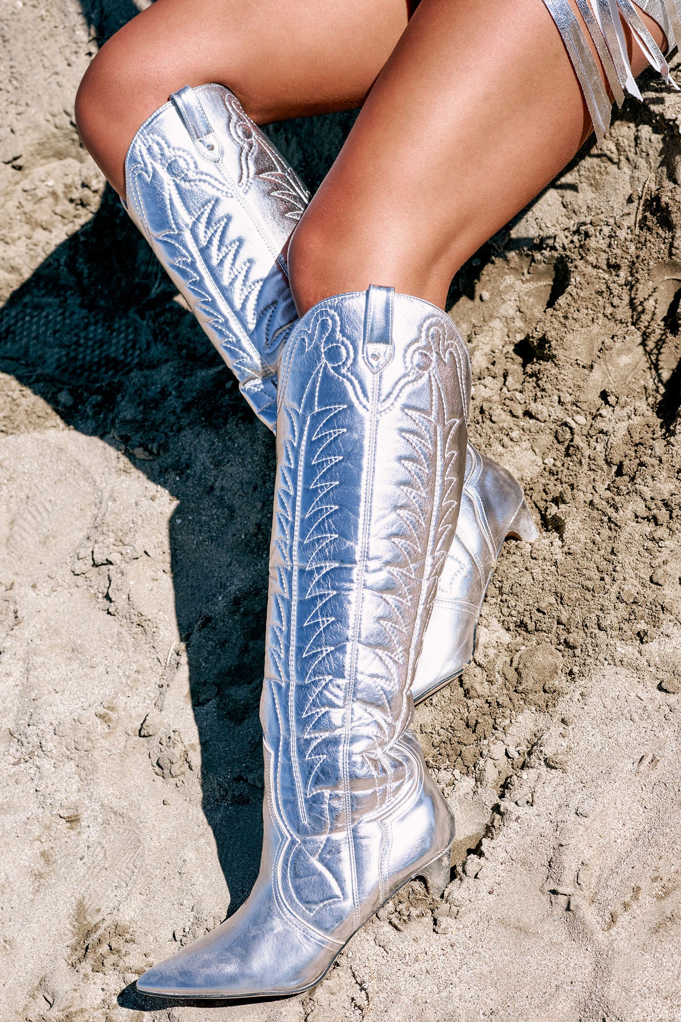 Samaya Knee High Boots Silver Fashion Nova Shoes Fashion Nova