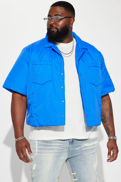 Aston Nylon Puffer Cropped Short Sleeve Shirt Blue Fashion