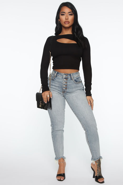 Cropped Lines Cut Out Top - Black | Fashion Nova, Knit Tops