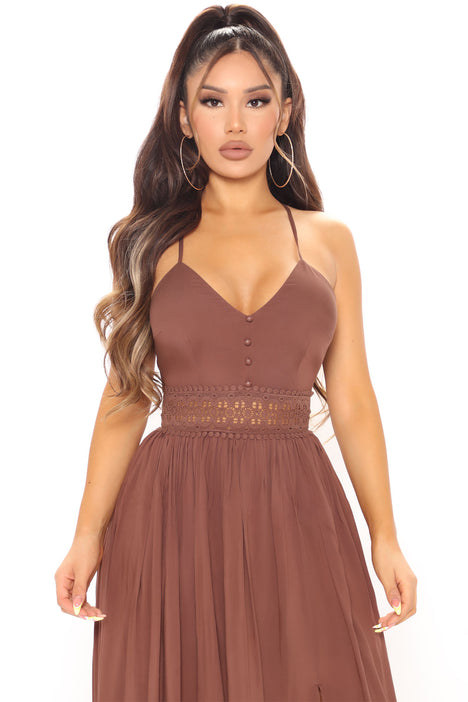 Holy Slit Sleeveless Maxi Dress Brown
