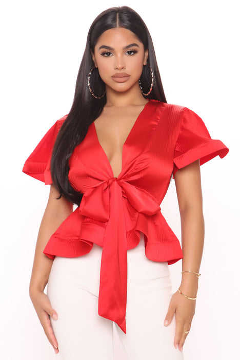 Feelin Fancy Peplum Top Tomato Red