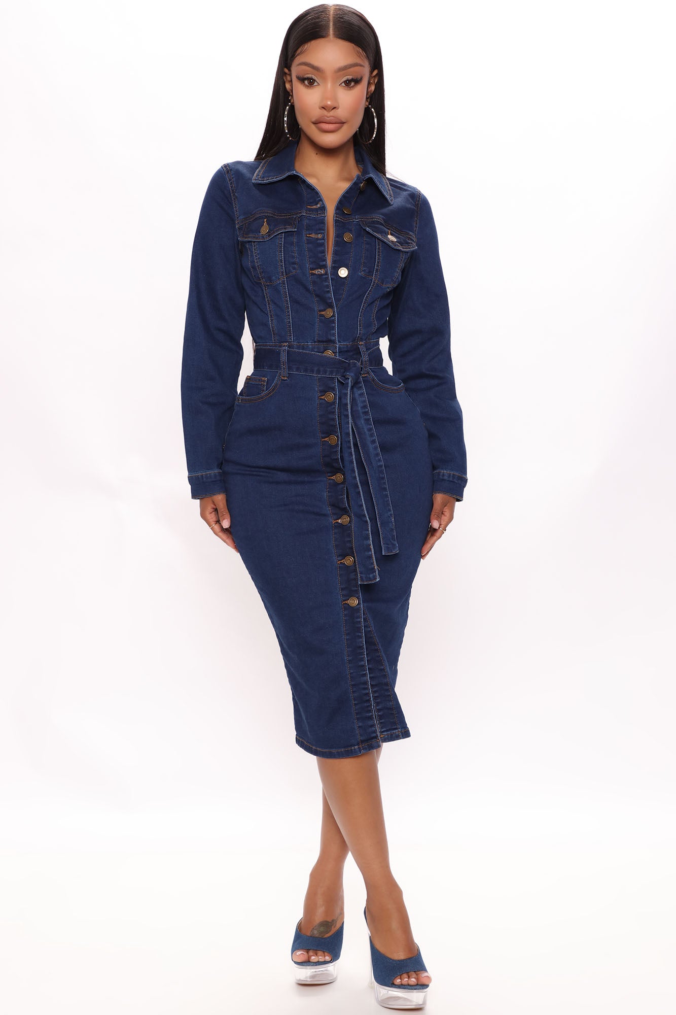 Women's denim midi dress shop