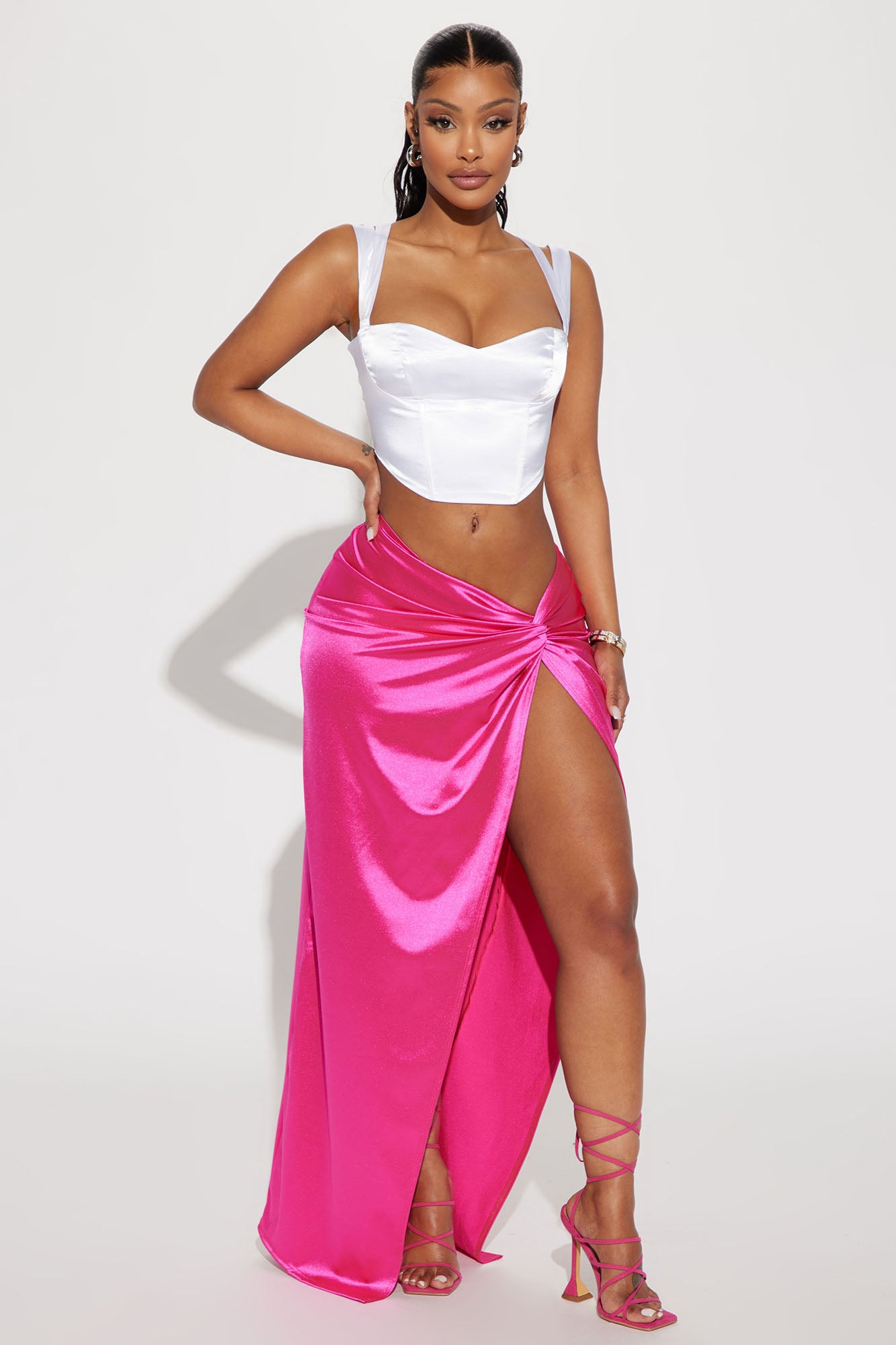 Satin fuchsia maxi skirt store