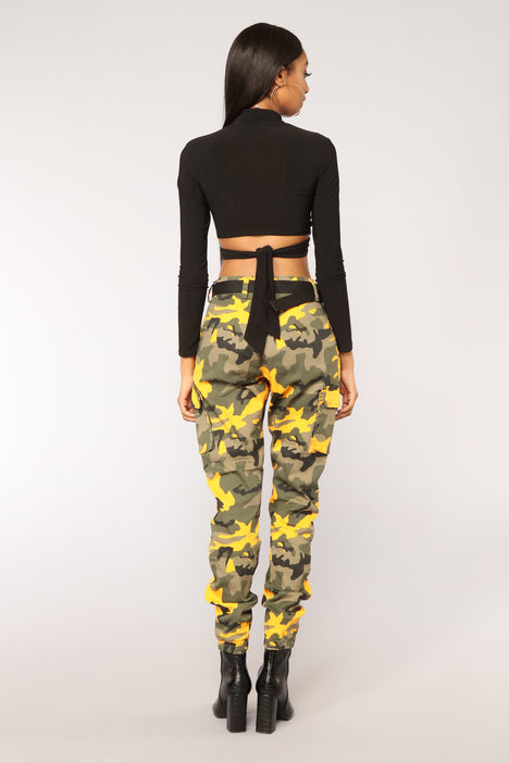 Don t Call Me High Rise Joggers Yellow Camo