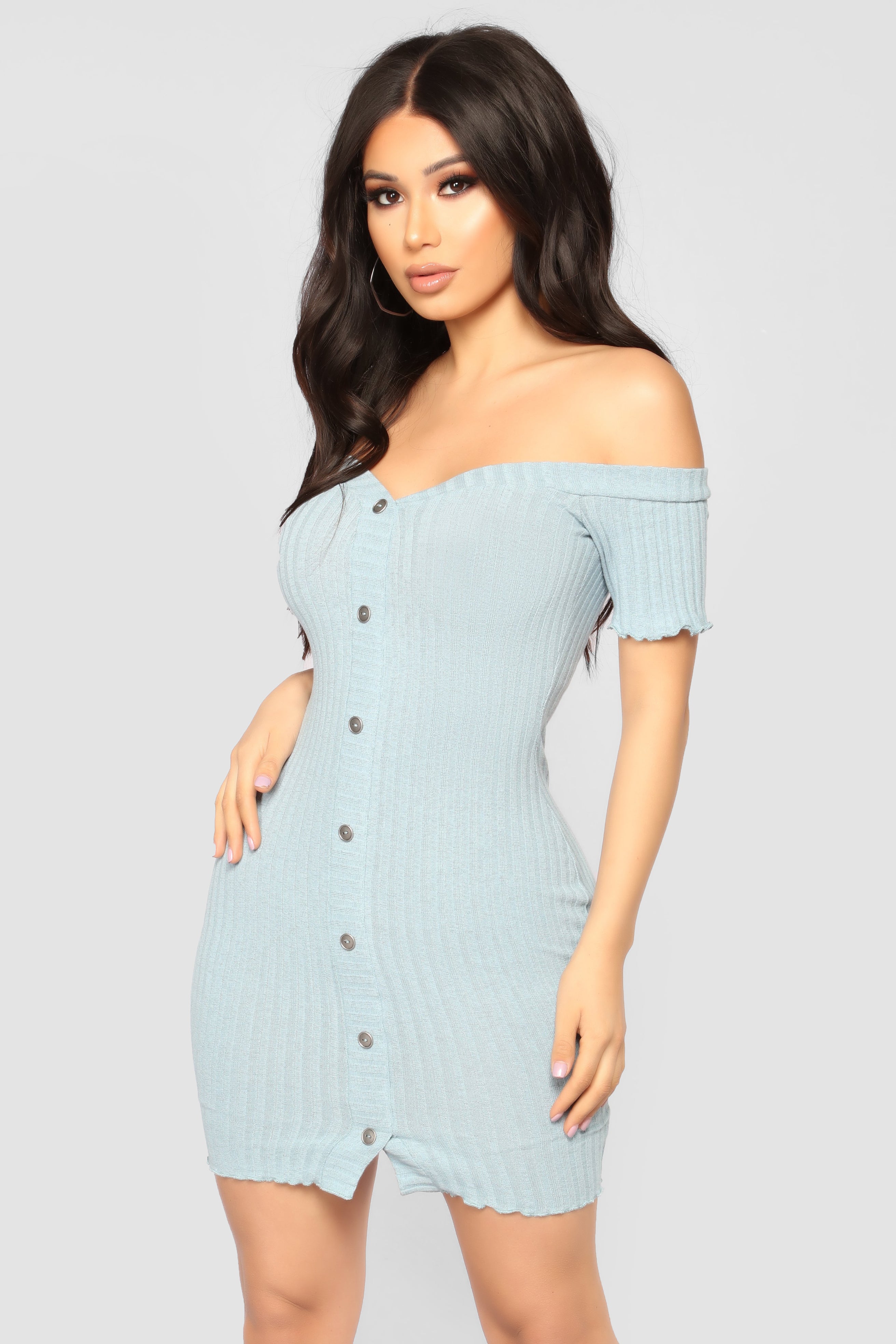 Jaslyn Off Shoulder Dress Light Blue Fashion Nova Dresses
