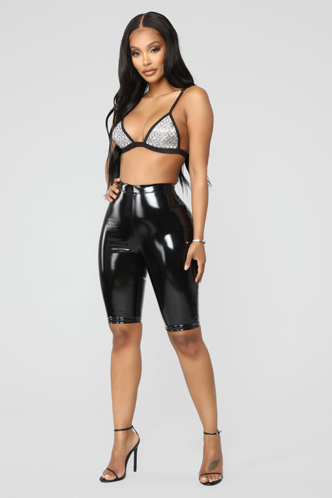 Black latex biker shorts hotsell