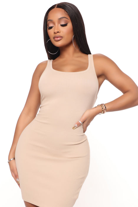 Abigail Ribbed Mini Dress Taupe