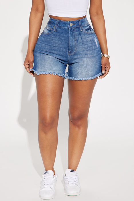 Showing Off Stretch Denim Shorts - Medium Wash