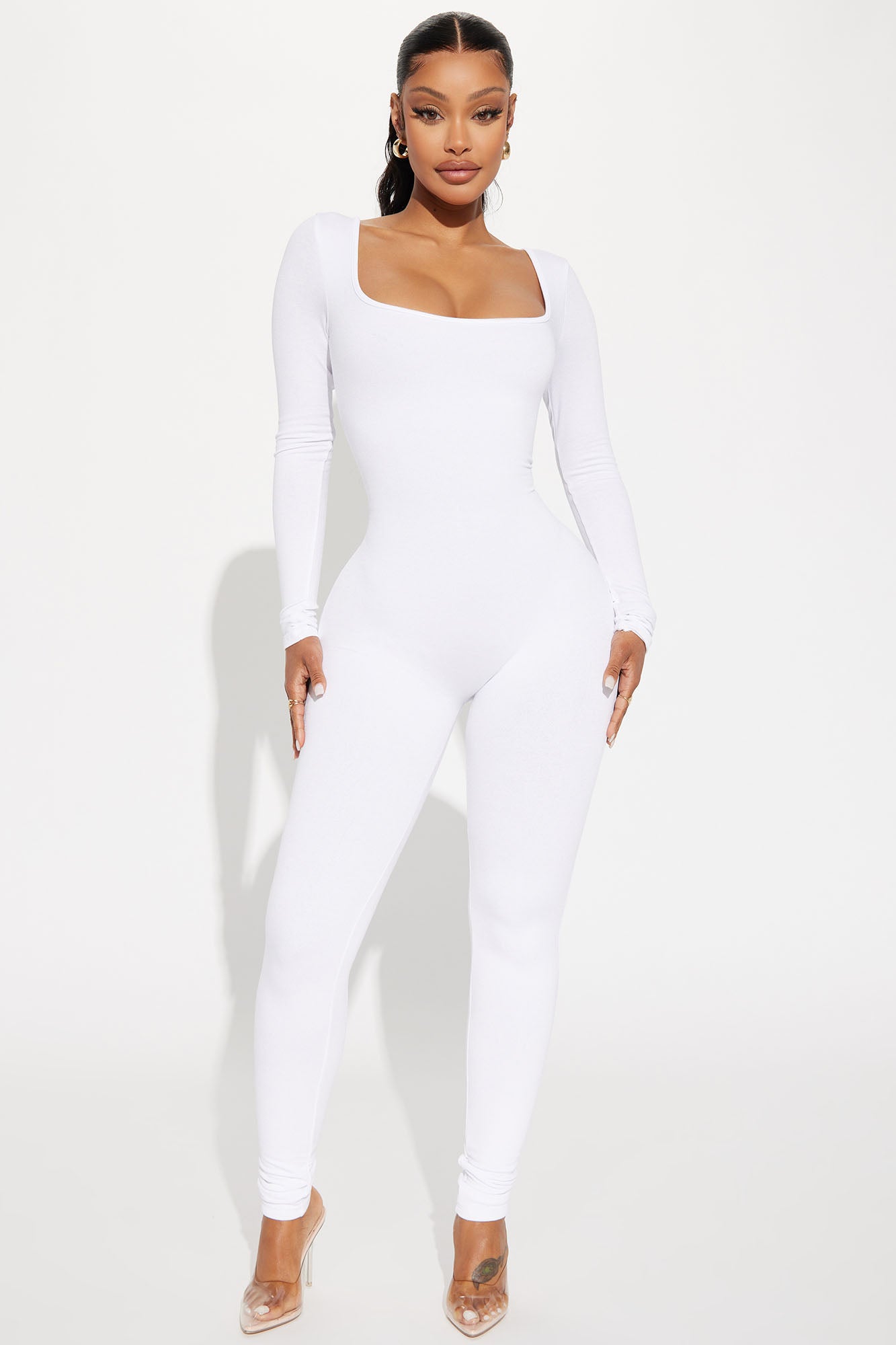 White jumpsuit bodycon on sale