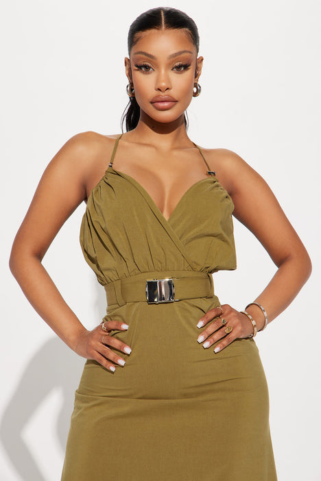 Buckle Up Maxi Dress Olive