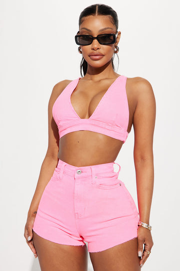 Neon pink outlet denim shorts