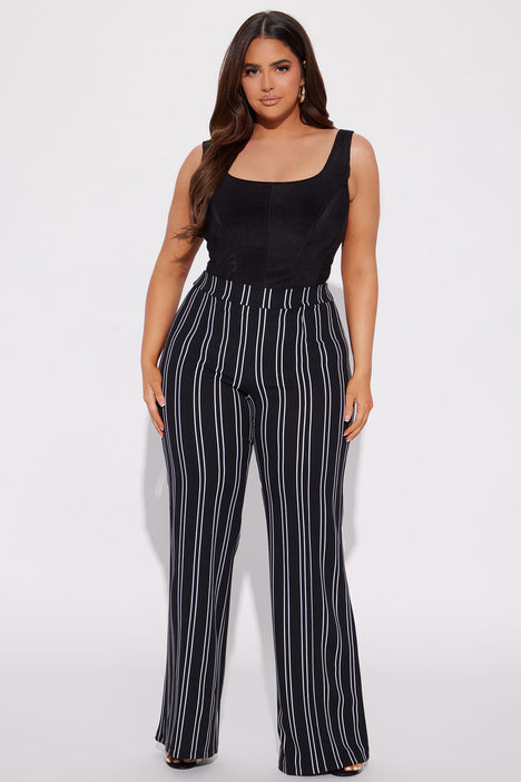 Victoria High Waisted Striped Dress Pant Black White