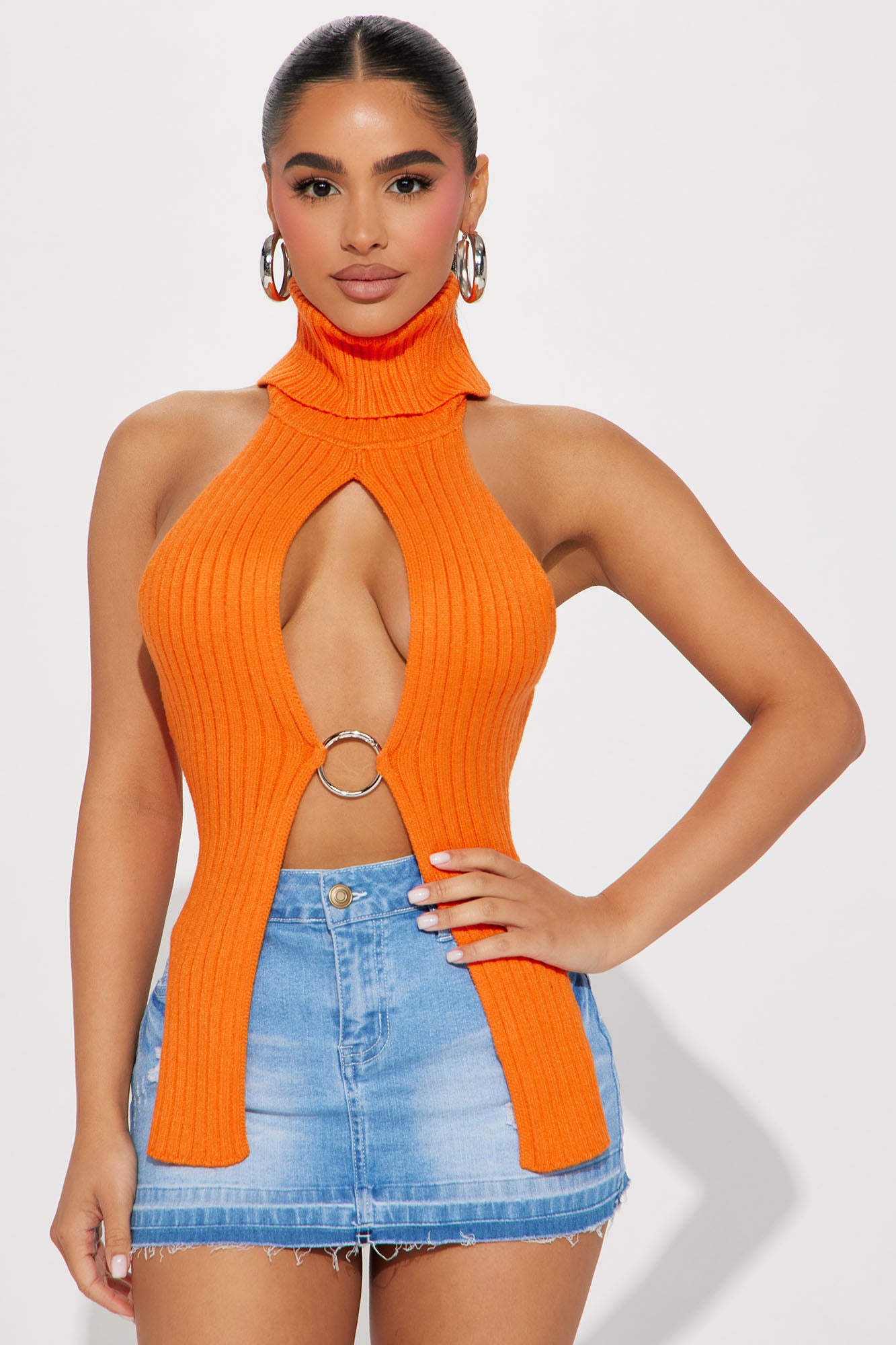 Frame Of Mind Turtleneck Cut Out Sweater Top - Orange | Fashion 