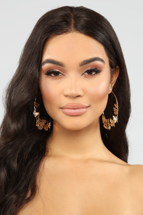 Givin Me Butterflies Hoop Earrings Gold Fashion Nova Jewelry