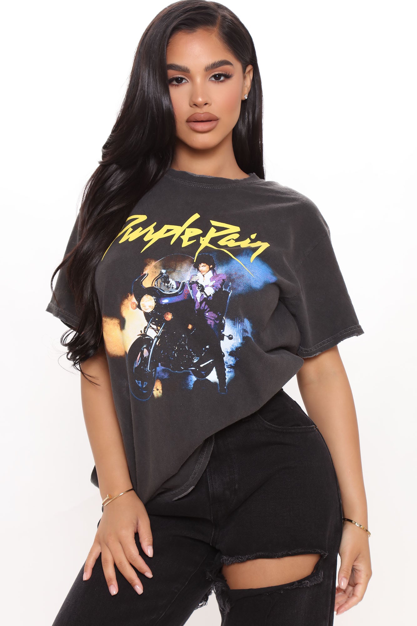 Missguided black washed prince purple rain graphic t shirt women's stores sales