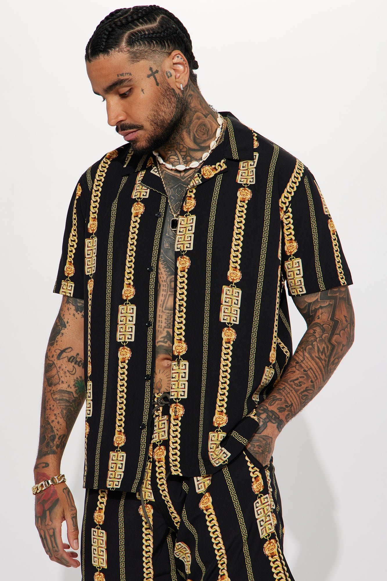 Black and gold short sleeve sale button up
