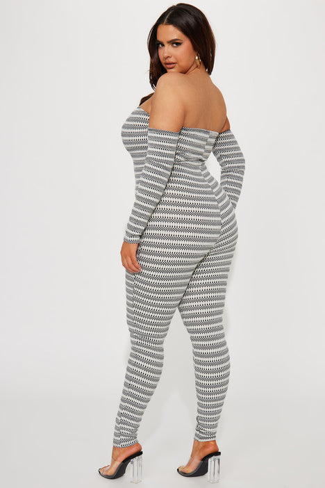 Kayden Off Shoulder Jumpsuit White Black Fashion Nova