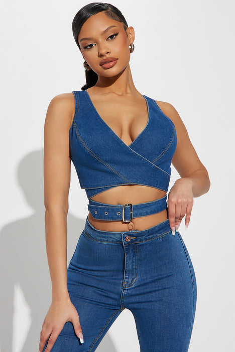 Abril Denim Top Medium Wash