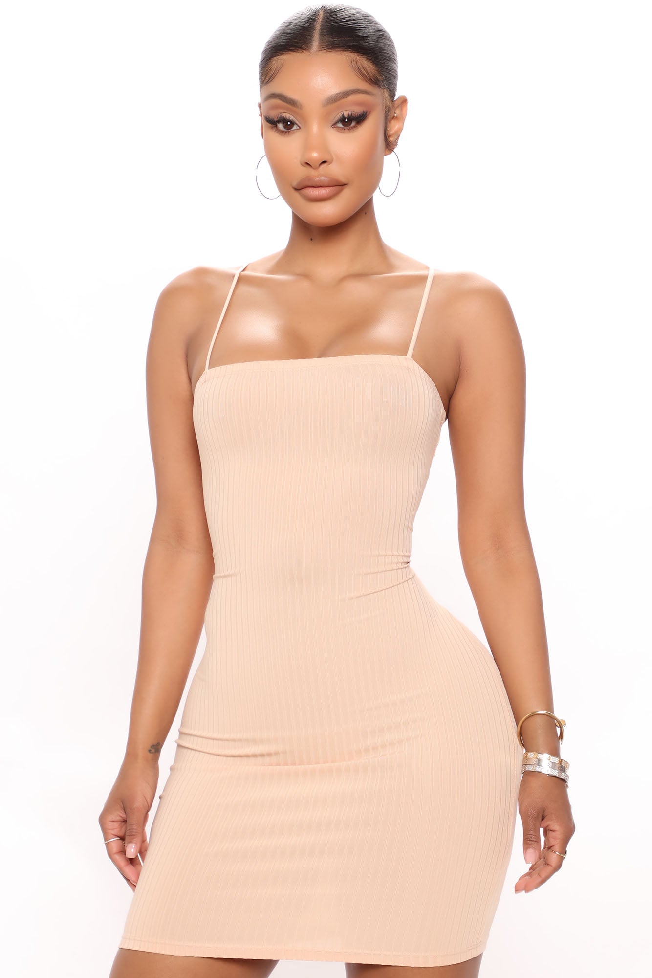 Loryanne Ribbed Mini Dress Beige