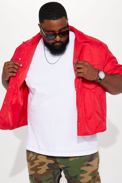 Aston Nylon Puffer Cropped Short Sleeve Shirt Red Fashion Nova