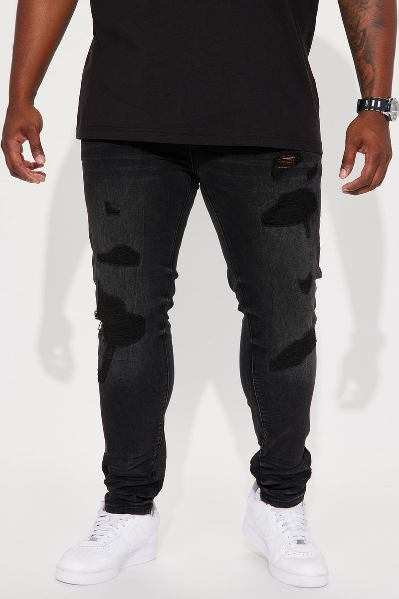 Pull Up Ripped Stacked Skinny Jeans - Black Wash | Fashion Nova, Mens ...