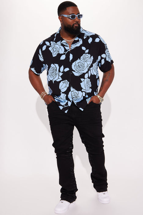 Black dress shirt with roses clearance