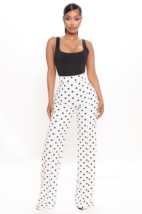 Women's Victoria High Waisted Dress Pant Polka Dot Combo in Ivory Size Small by Fashion Nova