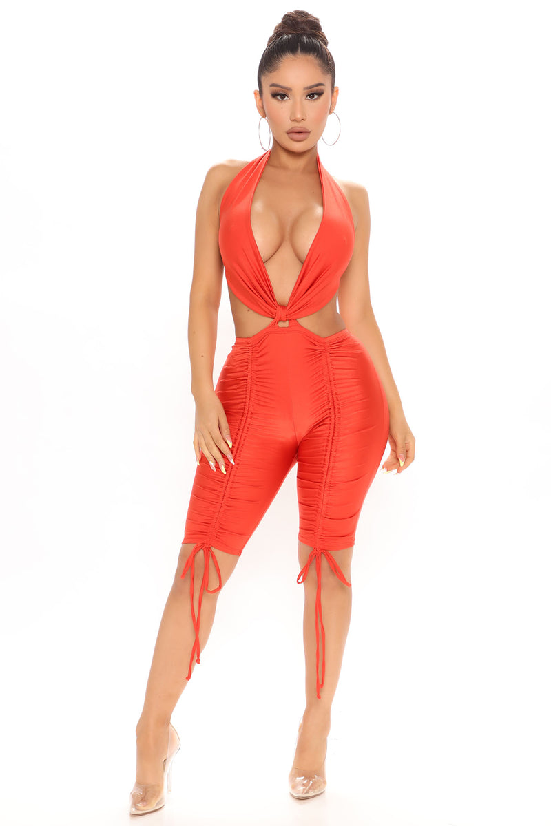 Larina Open Back Romper - Orange