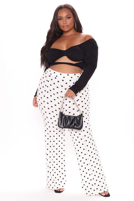 Victoria High Waisted Dress Pant Polka Dot Ivory combo Fashion