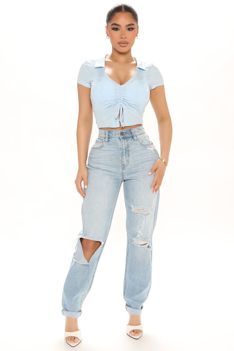 Say Less Slinky Top - Blue | Fashion Nova, Knit Tops | Fashion Nova