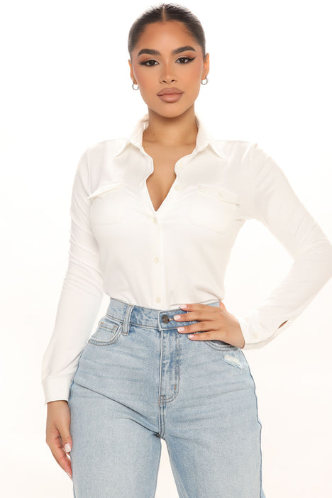 Fashion nova white button up shirt cheap