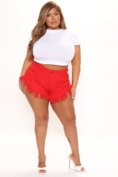 Plus size shop red denim shorts