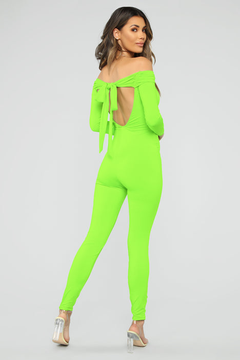 Ruched Up Cutie Jumpsuit Neon Green