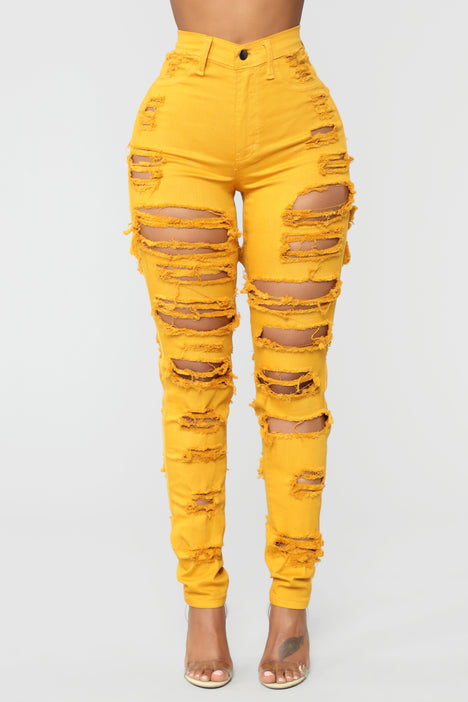 Yellow ripped jeans new arrivals