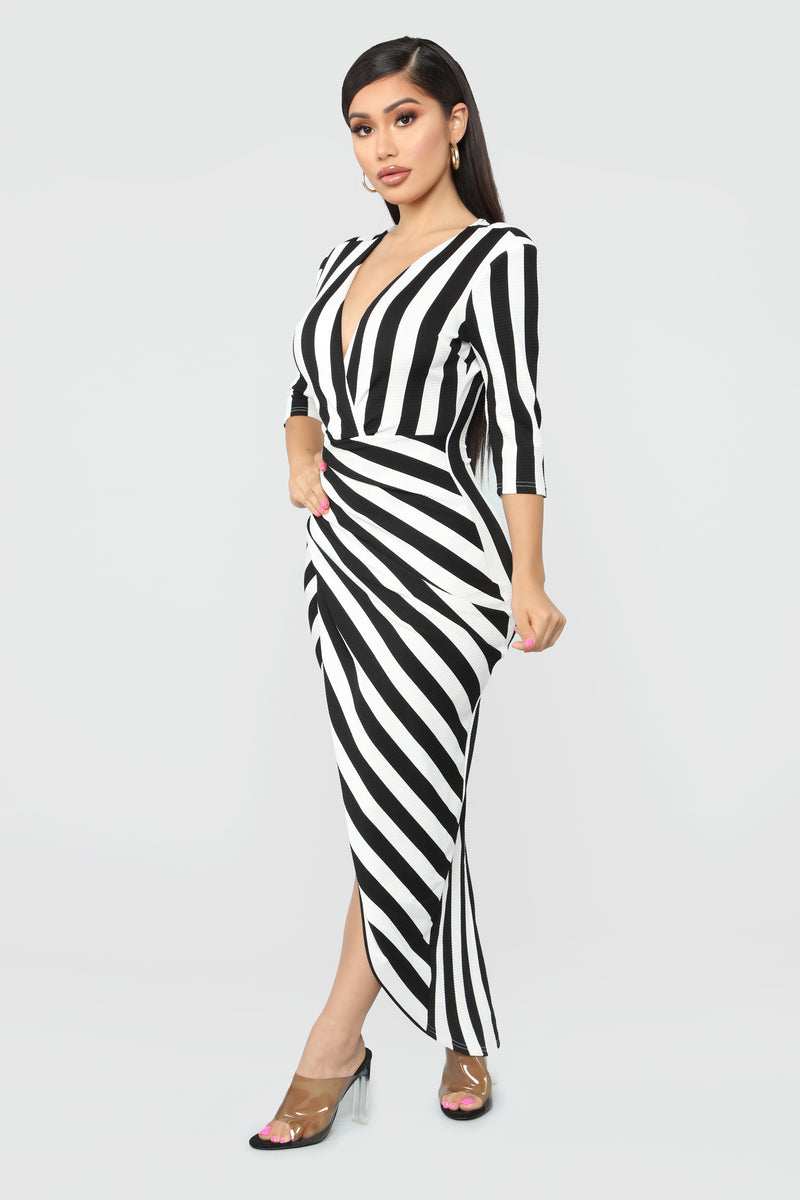 Keep Holding on Stripe Midi Dress - Black/White | Fashion Nova, Dresses ...