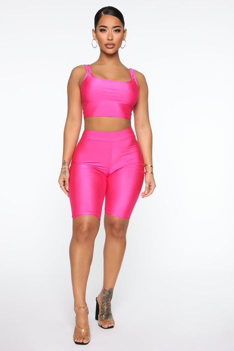 Break Free Biker Short Set Hot Pink