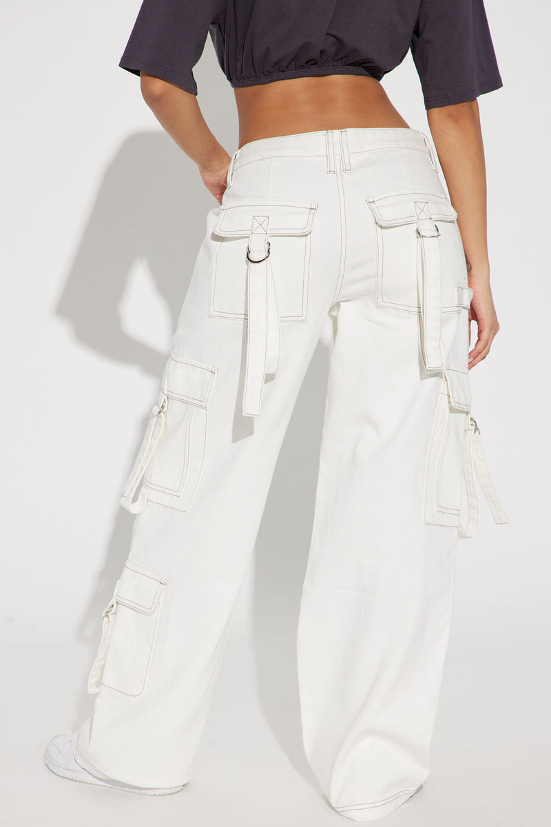 One And Only Strappy Non Stretch Cargo Jeans - White | Fashion Nova ...